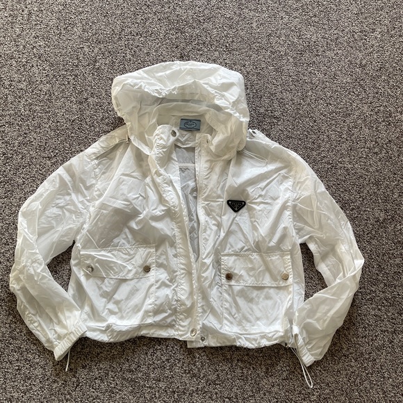 Prada Milano White Packable Parka Hooded Jacket Windbreaker S - Picture 2 of 6